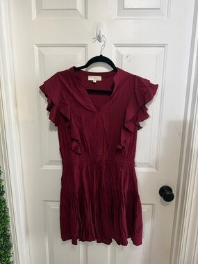 Pinch Wine Red Ruffle Sleeve V-Neck Mini Dress